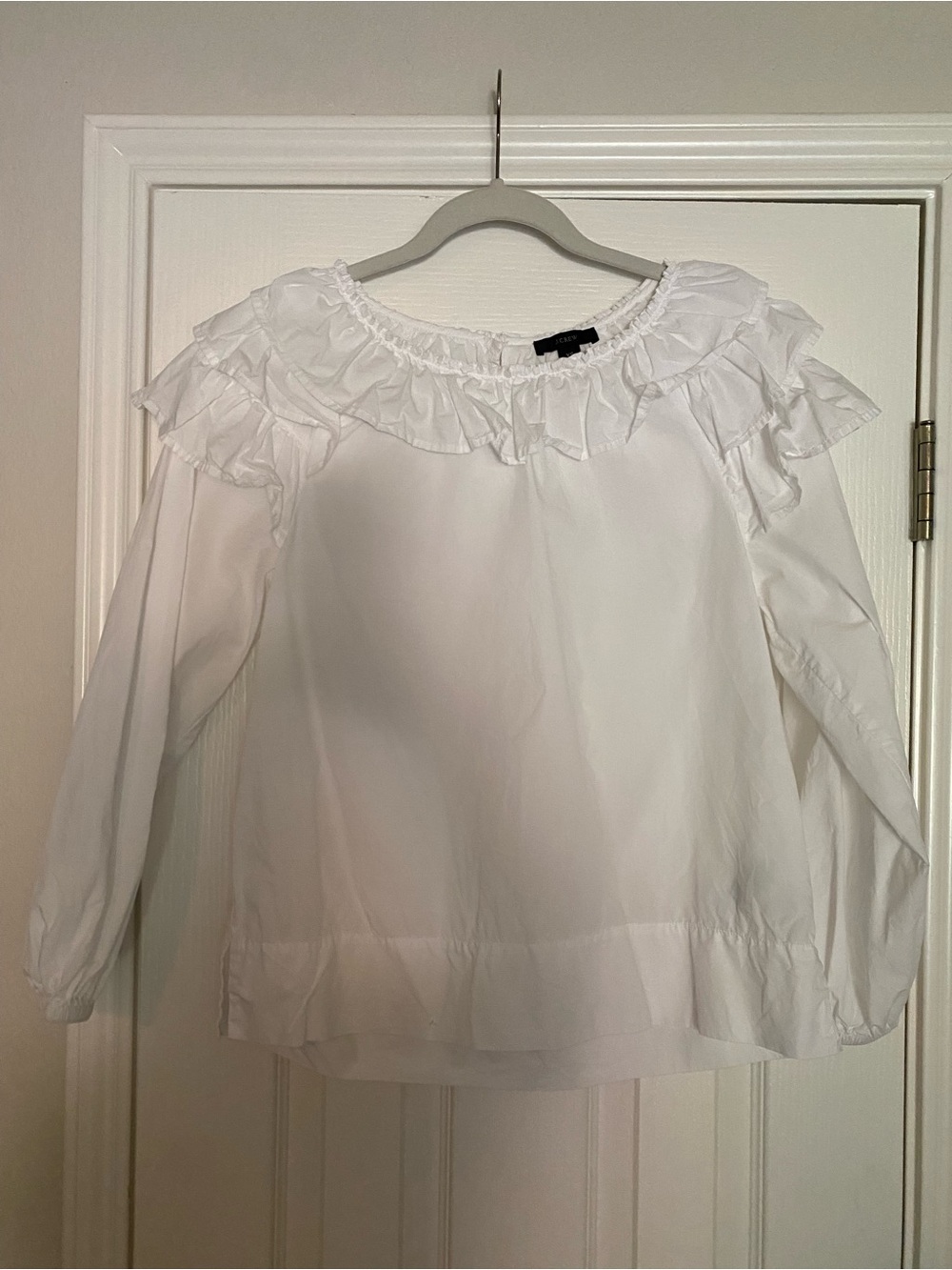 J. Crew White Ruffle-Trim Peasant Blouse